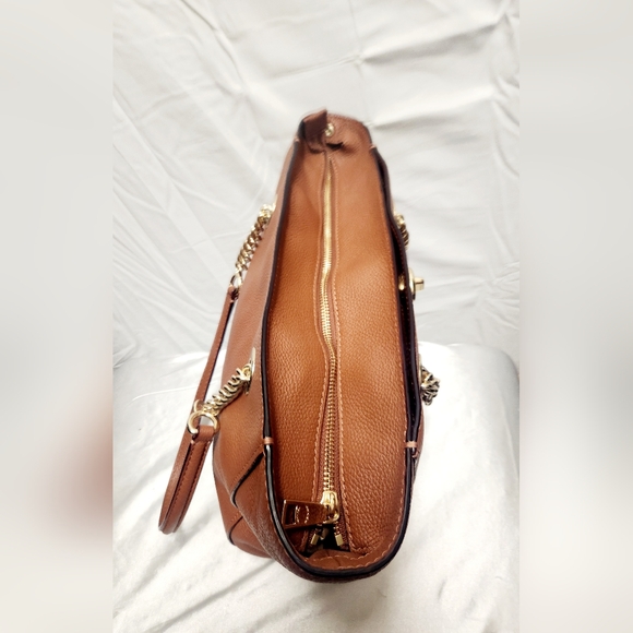 Coach Pebbled Turnlock Chain Brown Leather Tote Bag With Gold Accents 57107 - Picture 4 of 6